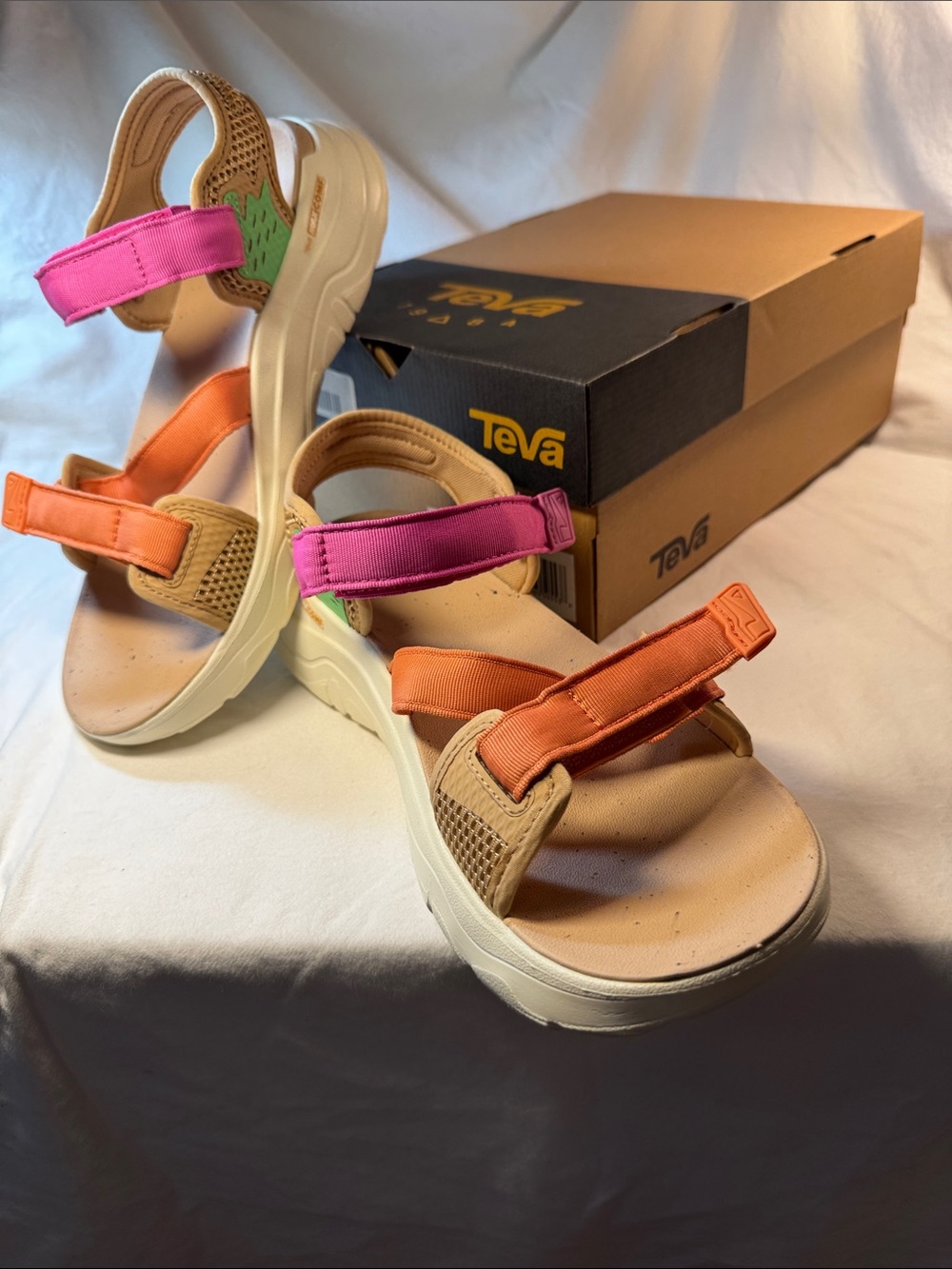 Teva Dual-Strap Platform Sandals in Pink and Orange size 11